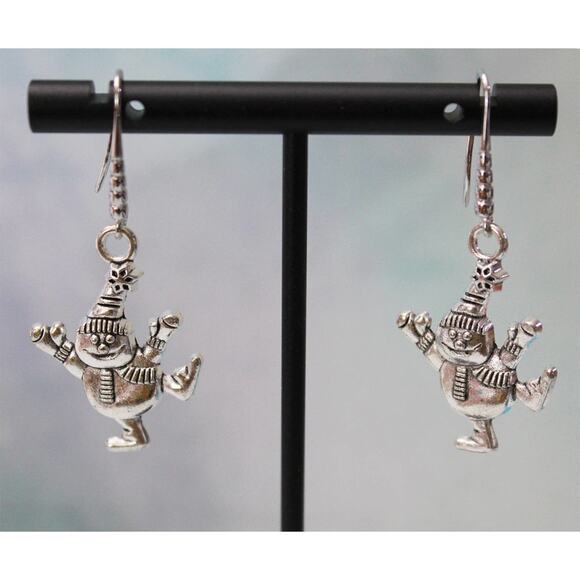 None Jewelry - Dancing Silver Snowmen Earrings E134